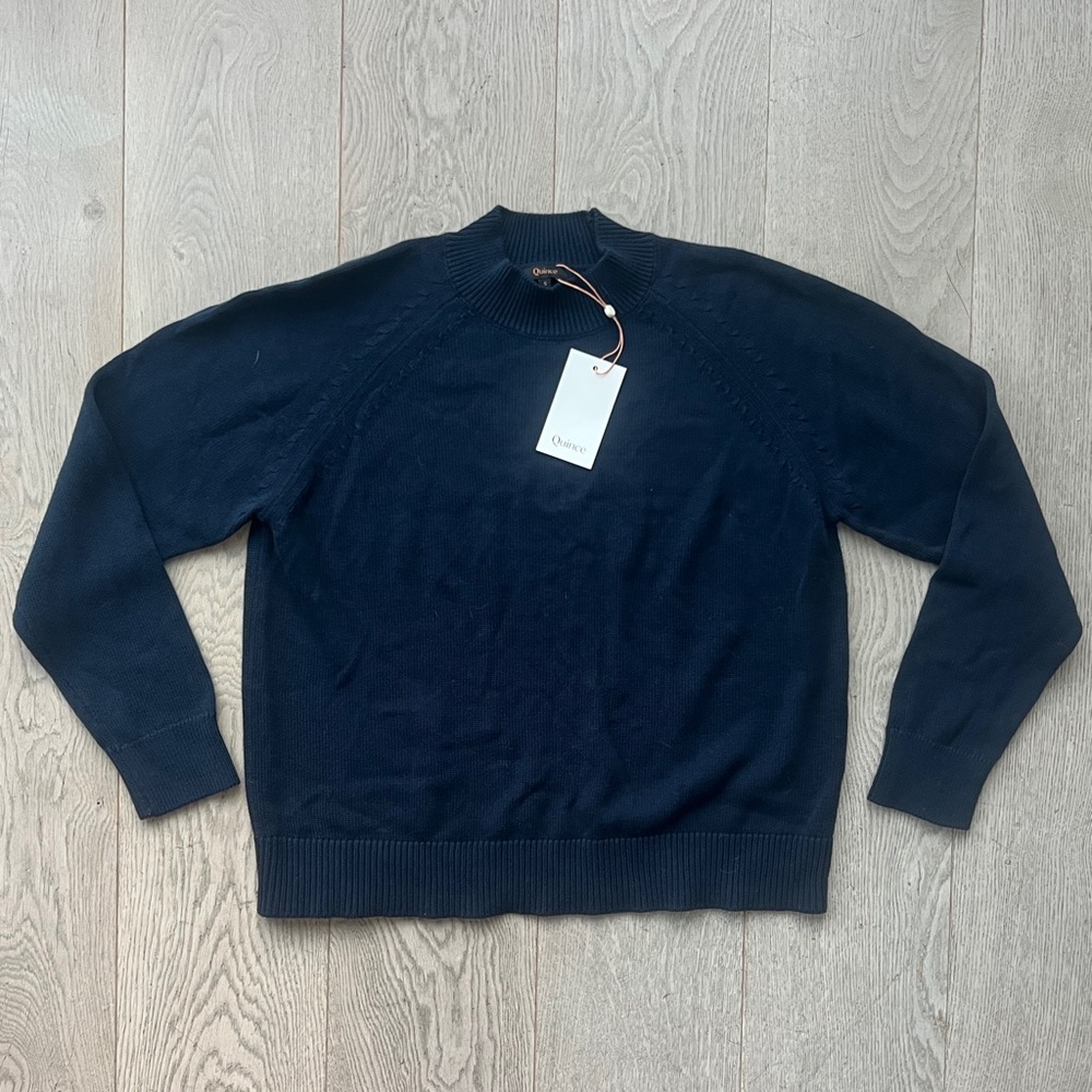 NWT Quince 100% Organic Cotton Mock Neck Sweater in Navy Women’s Size S